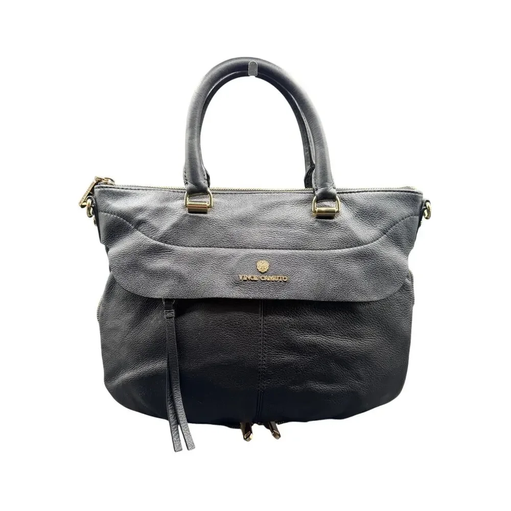 Vince Camuto Black Pebbled Leather Satchel Shoulder Bag Large